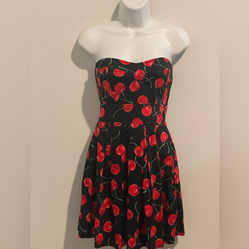 Ixia Cherry Print Retro-Inspired Halter Dress Size Small
